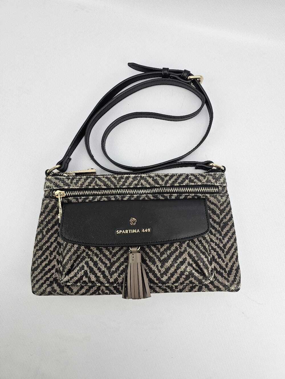 Spartina 449 Lorelei Ava Phone Crossbody black & Beige Herringbone Linen